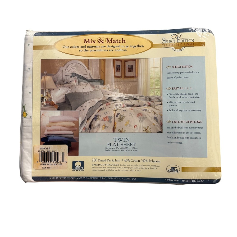 Select Edition Twin Flat Sheet Mix Match Floral Blue Yellow Dots 200‎ Thread Ct